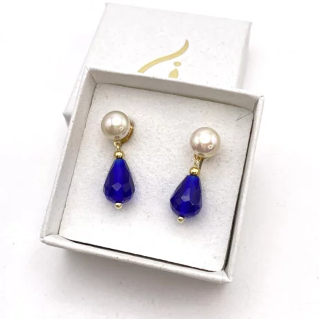 Boucles d’oreilles perle et goutte bleu_19
