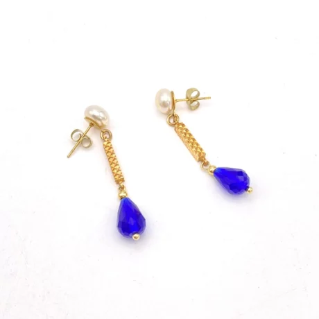 Boucles d’oreilles perle et goutte bleu_20