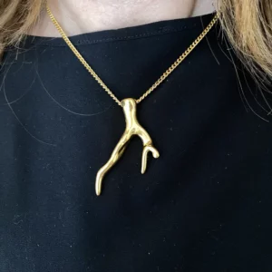 Grand pendentif branche de corail dorée