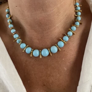 collier turquoise et corail doré