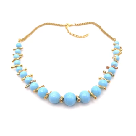 collier corail doré et bleu turquoise