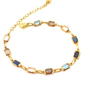 Bracelet plaqué or et verre coloré Bleu