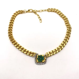 Collier gourmette et fermoir ancien vert